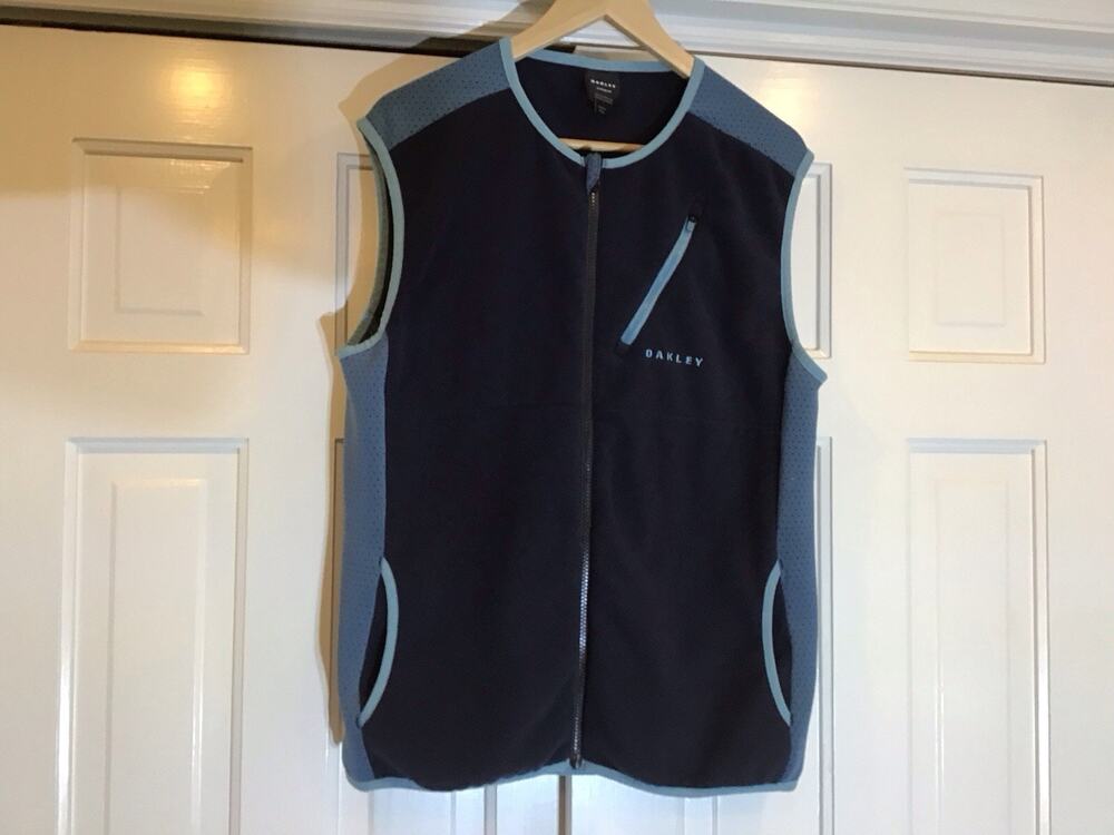 Oakley Men's Hybrid Pile Fleece Full Zip Vest Navy Sz S Gorpcore Golf Jogging
